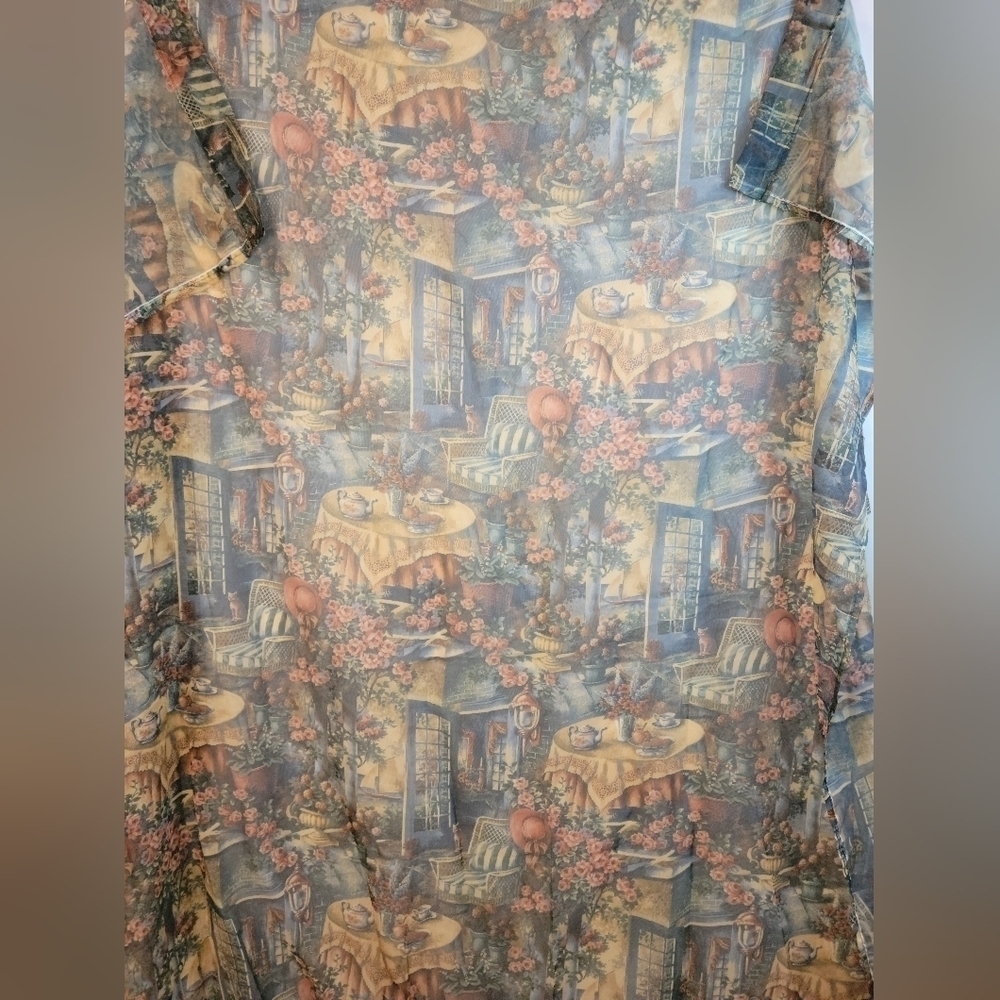 Vintage Curtain Panel Rather Sheer Brown Tea Party